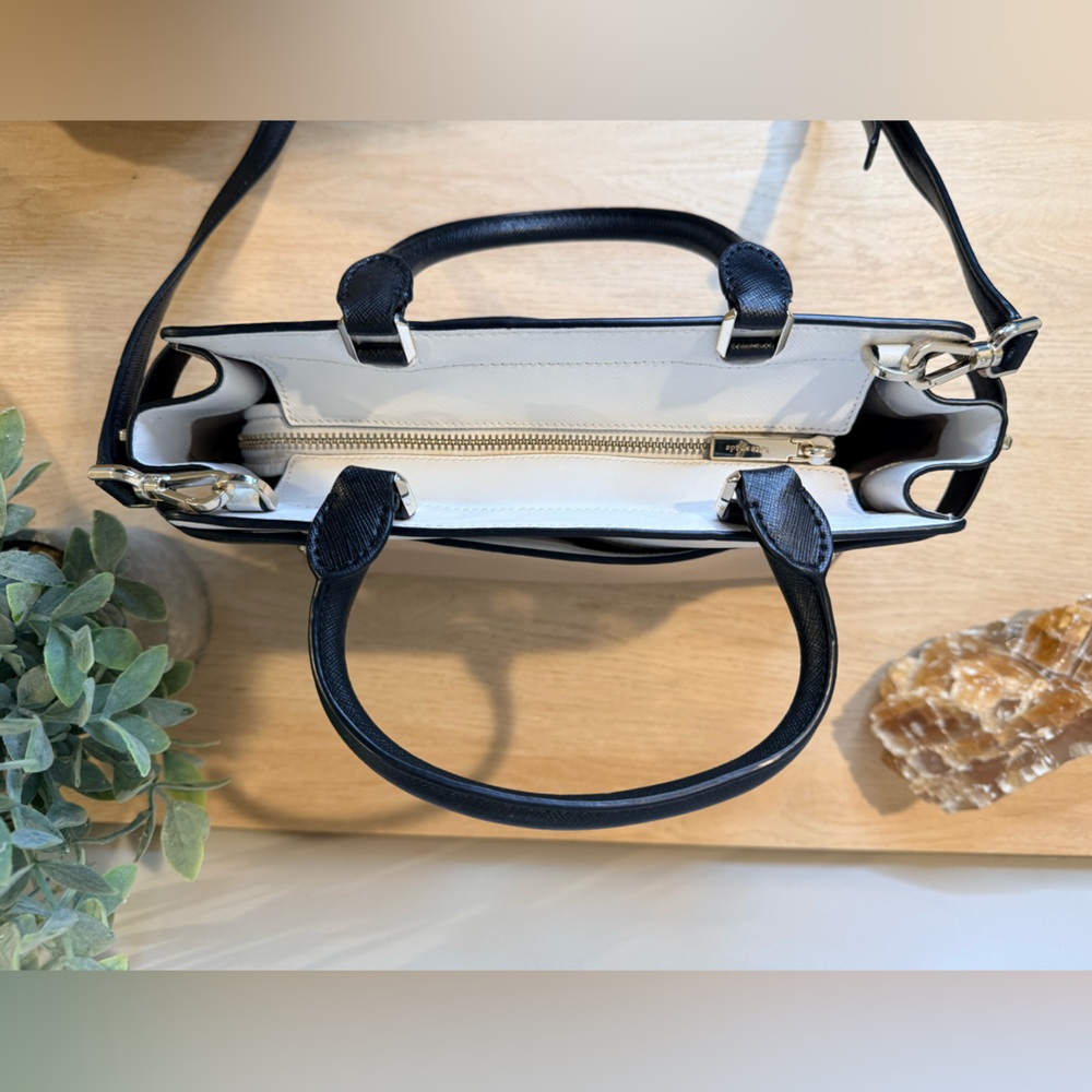 Kate Spade Colorblock Satchel Crossbody Black White Beige Gold - Picture 6 of 9